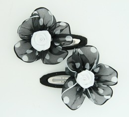 Dot TR black-white flower hair clips pair