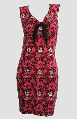 Front - DV skull rose pink V neck pin up