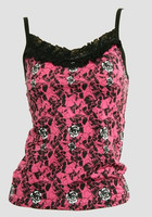 Front - PL skull rose pink lace top pin up