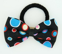Dot retro black-blue bow hair tie
