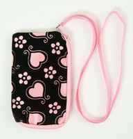 Heart flower L-pink mobile bag