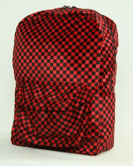 Check red fluffy rucksack