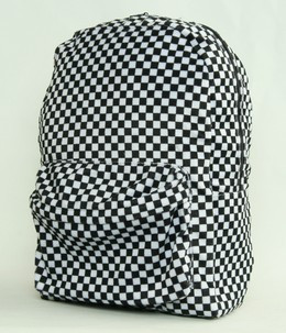 Check black-white fluffy rucksack
