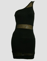 Front - S shoulder black sexy dress