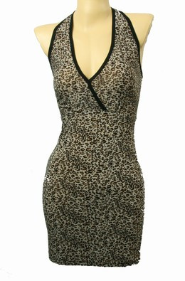 Front - S lace leopard brown S sexy dress