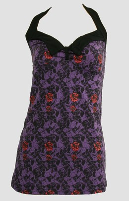 Front - LO skull rose purple long top pin up
