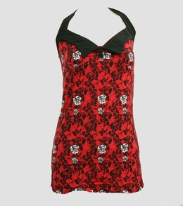 Front - LO skull rose red long top pin up