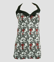 Front - LO skull rose white long top pin up