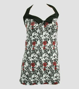 Front - LO skull rose white long top pin up