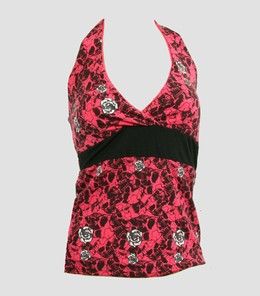 Front - BA skull rose pink band top pin up