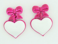 C heart bow pink colorful stud