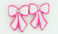 C bow long white-pink colorful stud