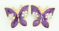 S butterfly big purple stone stud