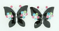 S butterfly big black stone stud