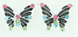 S butterfly line black stone stud
