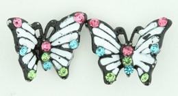 S butterfly line white stone stud