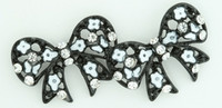 S Bow Black Flower White Stone Stud