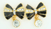 S bow stone black-gold stone stud