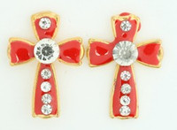 S cross red stone stud