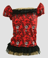 Front - Skull rose red classic top pin up
