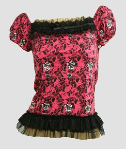 Front - Skull rose pink classic top pin up