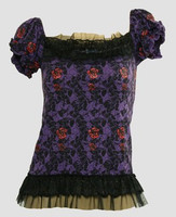 Front - L skull rose purple classic top pin up
