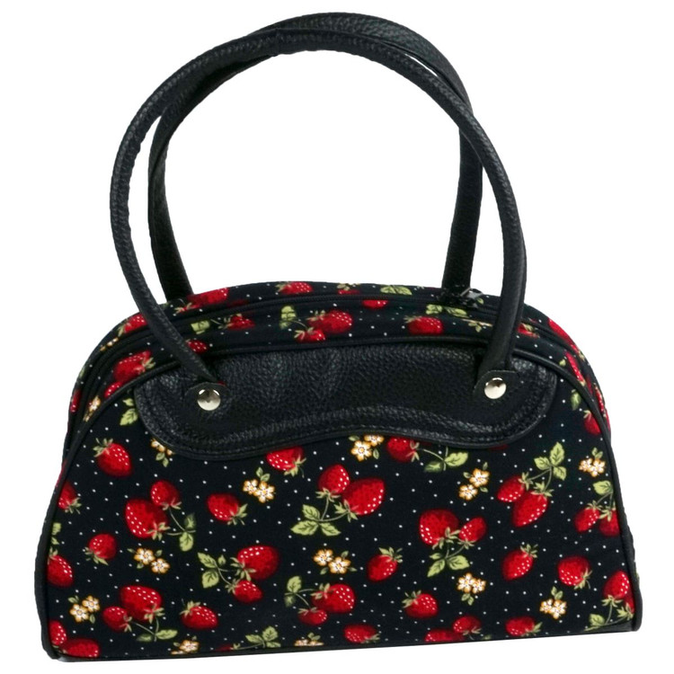 Strawberry black medium bowling bag