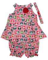 Baby kid set - cute owls on pink