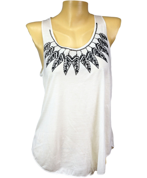 Front - Indian feathers around the neck white lady tank top