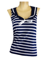 Front - Blue white stripes and white bow navy sailor top