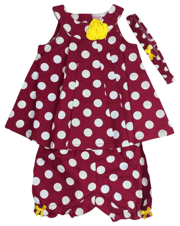 Baby kid set - cerise with white dots