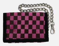 Checked light pink-chocolate fluffy with chain wallet