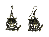 Chubby Owls On Branch - Animal Pendant Earrings