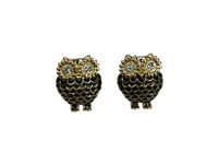 Chubby owl black gold big crystal eyes