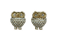 Chubby owl white gold big crystal eyes