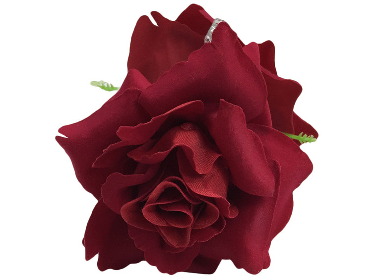 Red dark rose double hair flower clips