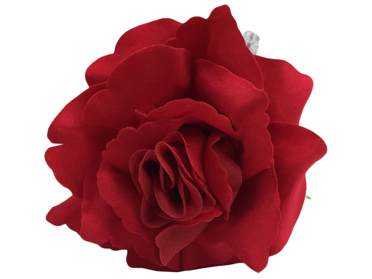Red rose double hair flower clips