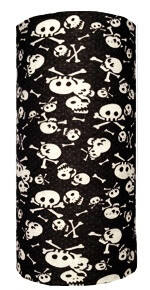 Doodle skulls and crossbones on black