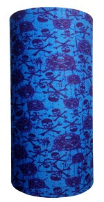 Skulls and crossbones on aqua blue