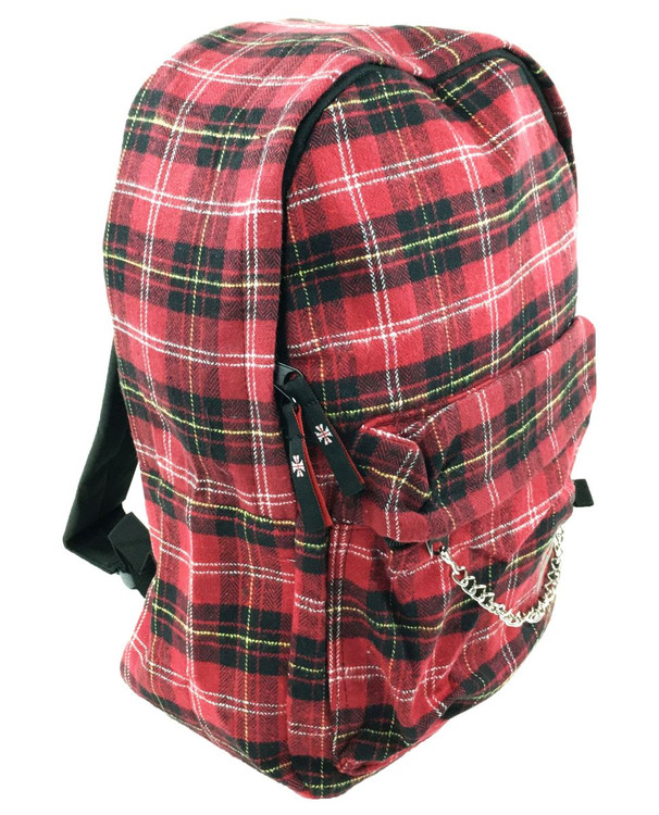 Black and red check rucksack