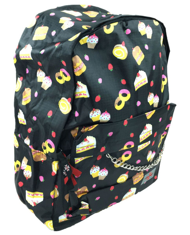 Cakes and strawberry on black mix rucksack