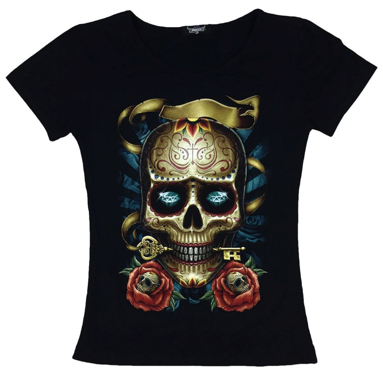 Skull key of diamond rock angel t-shirt