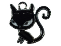 Cat long tail black necklace pendant 