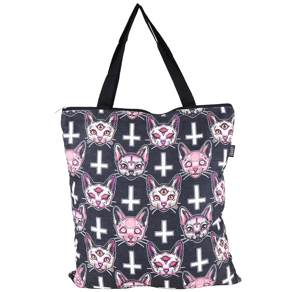 Satanic Cats Tote Bag Liquorbrand Clarabella Tattoo Wear The strap on this shoulder bag is adjustable so it can be worn in a number of ways; clarabella tattoo wear
