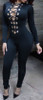 Front - Black deep v neck lace up front onesies