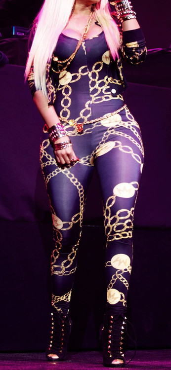 Three quarter sleeve gold chains printed catsuit