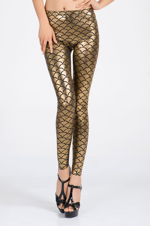 Front - golden metallic scales - clubbing alternative leggings