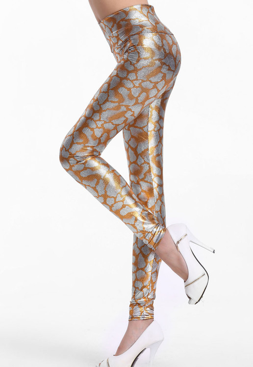 Orange metallic look serpentine tight pant