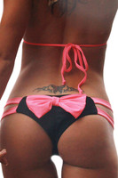 Pink brazilian halter swimsuit with bowknot accent