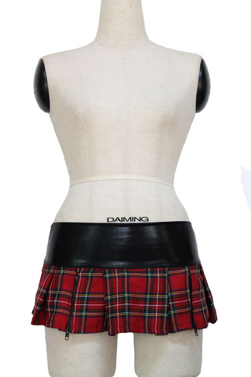 Zipper plaid red scotch checker punk style skirt 